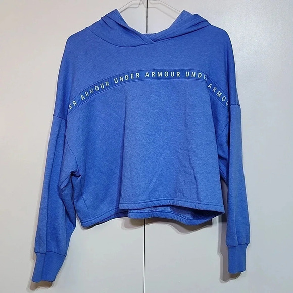 Under Armour Logo Cropped Hoodie XS | blue Lightweight Pullover Sweatshirt - Picture 3 of 7
